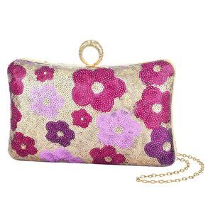 4850 Evening Bag , Gold Flower Sequins Purses, Sparkling Party Clutch